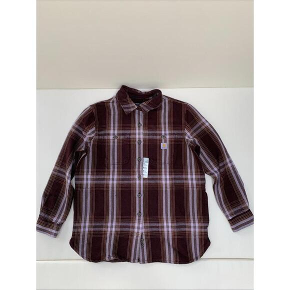 CARHARTT, Women’s Flannel Shirt Long Sleeve Button Up Plaid Purple Sz M Medium - Picture 1 of 4
